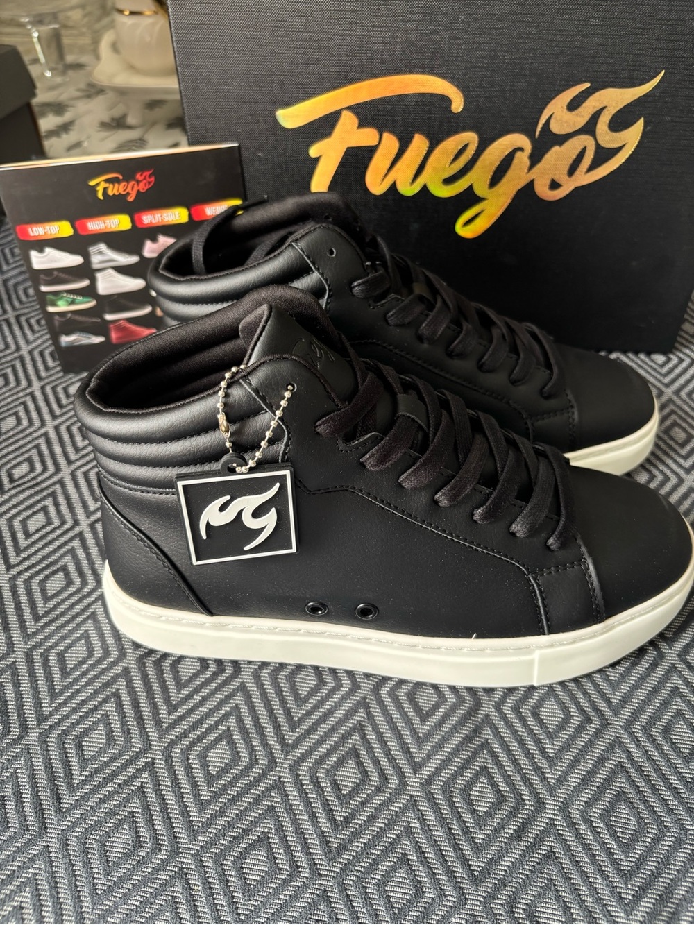 Men's Black High-Top Sneakers with White Sole